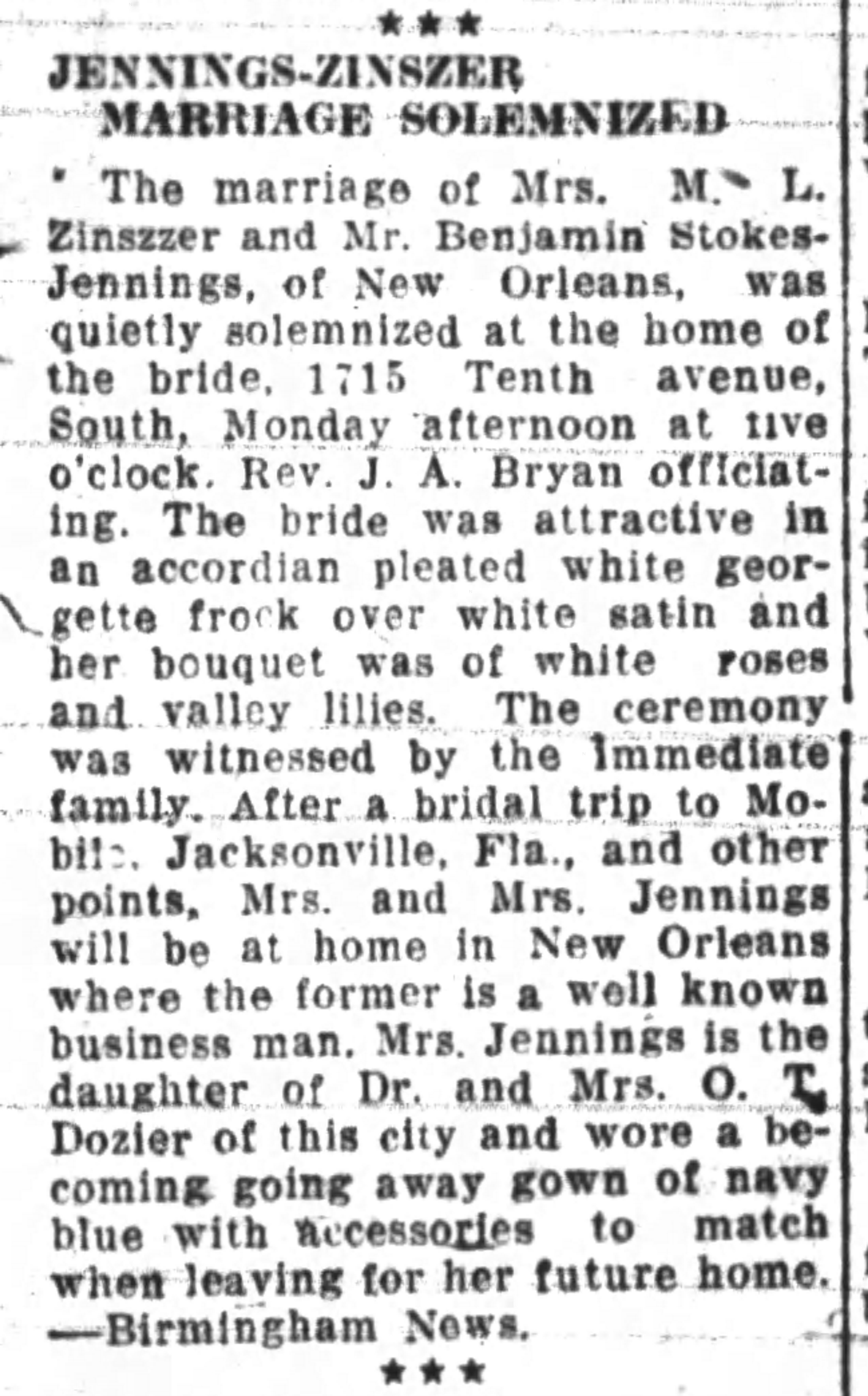 Jennings Zinser Wedding